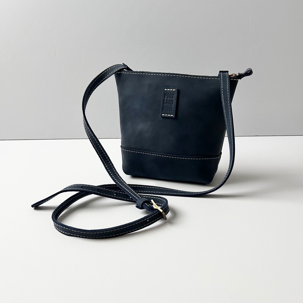 Portland Leather Festival Crossbody Bag Leather Navy Blue Small Zip Top